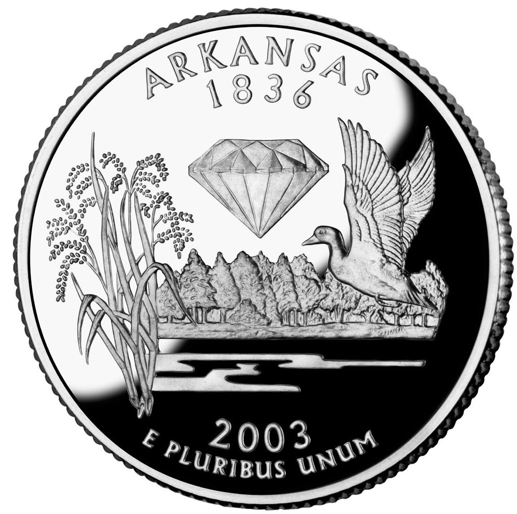 Квотер Арканзас монета 25 центов (Quarter dollar), CША, 2003 год